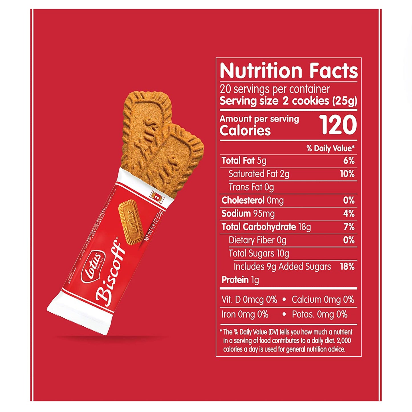 Lotus Biscoff Cookies Caramelized Biscuit Cookies 40 Cookies (20 Large Two-Packs) Vegan, 0.9 Ounce (Pack of 20)
