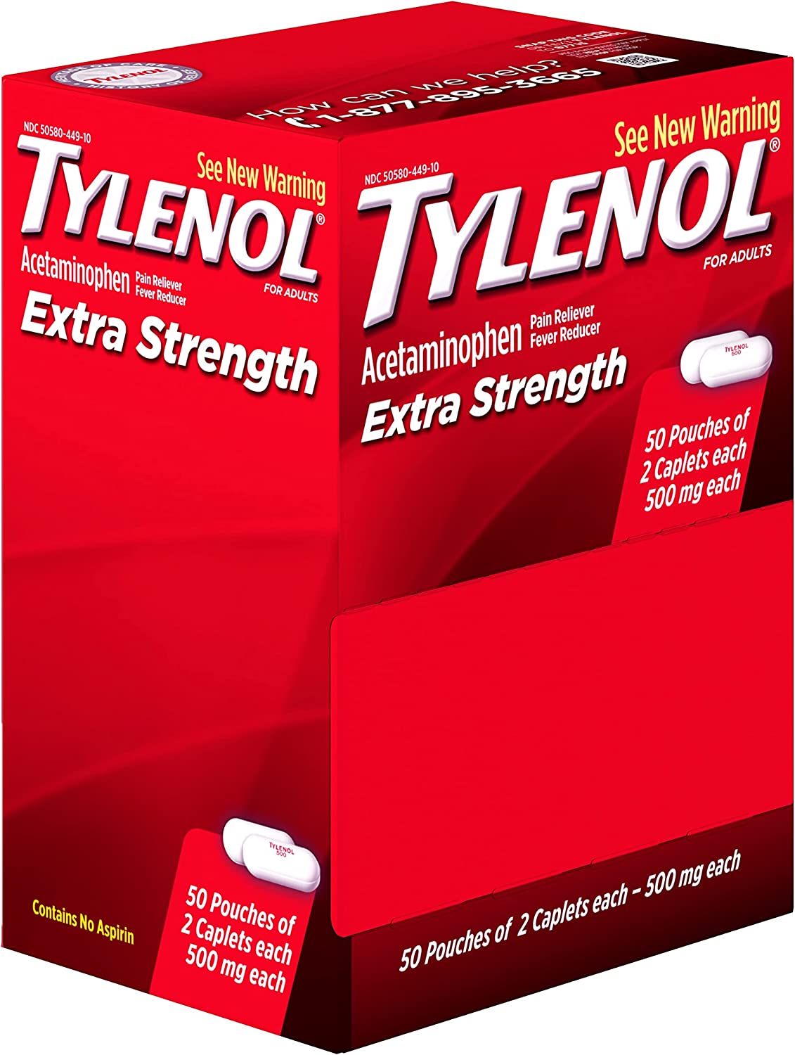 Tylenol Extra Strength Caplets with Acetaminophen, Pain Reliever & Fever Reducer, 2-pack of 50 count