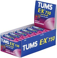 Tums Extra Strength 750 Antacid with Calcium Supplement Calcium Rich Assorted Berries Flavored - 24 Pocket Size Rolls of 8 Chewable Tablets Each Roll (192 Chewable Tablets Total)