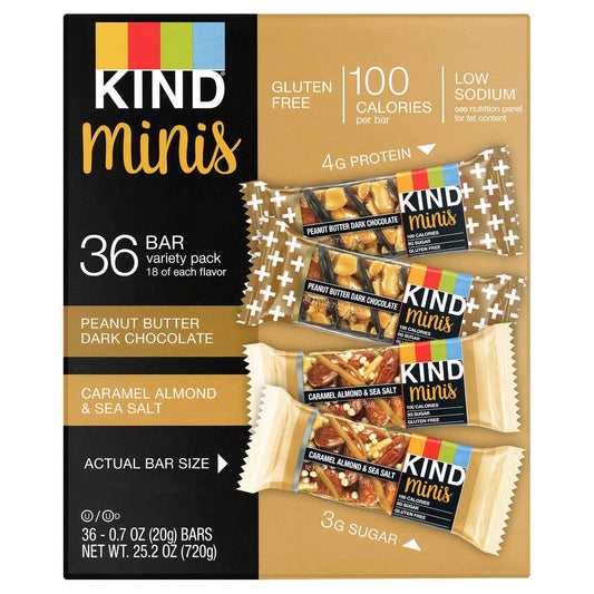 Peanut Butter Dark Chocolate and Caramel Almond & Sea Salt bars, Gluten Free, 1.4 Ounce Bars (.Minis Variety Pack, 36 Bars)