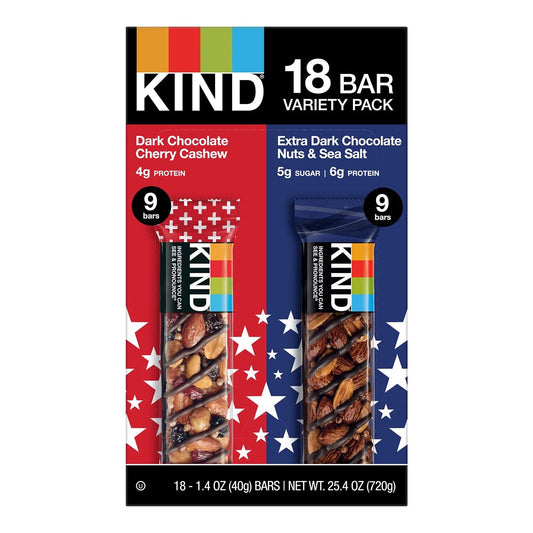 KIND Dark Chocolate Variety Pack, Cherry Cashew & Nuts & Sea Salt, 18 Count