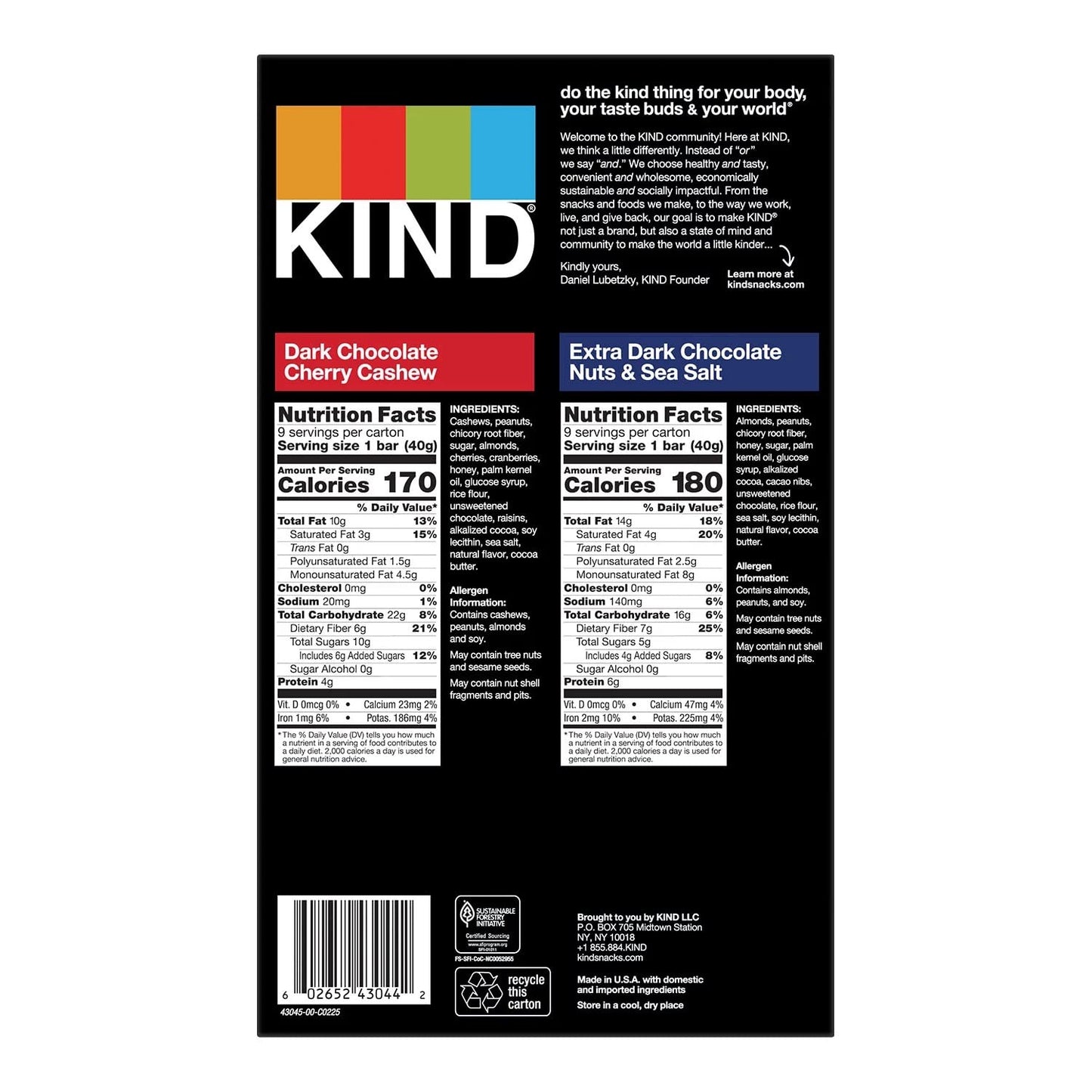 KIND Dark Chocolate Variety Pack, Cherry Cashew & Nuts & Sea Salt, 18 Count